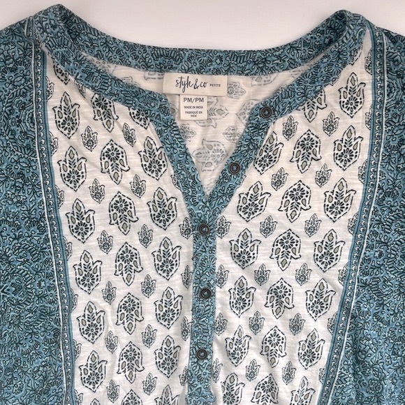Style & Co PETITE Boho pattern top blouse - Picture 5 of 7